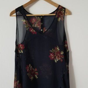 EUC - Navy Floral Lightweight Floral Sheer Blouse